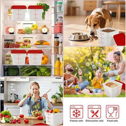 WELKOR Square Food Containers with Lids 4-Pack, Commercial Grade Airtight Plastic Bins for Restaurant Kitchen Pantry Storage, Freezer & Dishwasher Safe (Red, 6QT-4PACK)