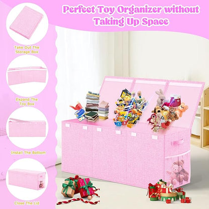 Extra Large Toy Box Toddlers Chest with Lids, Collapsible Sturdy Toy Storage Organizer, Kids Bin Boxes Storage Basket for Boys, Girls, Nursery, Living Room, Playroom, 40"x14"x16" (Pink)