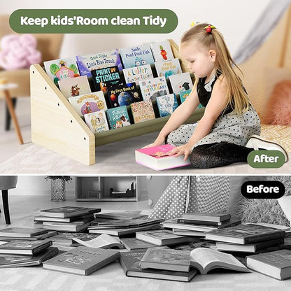 Dayacoco 4-Tier Kids Bookshelf,Montessori Style Book Shelf for Kids Rooms,Extra-Large Children's Bookshelf,Easy to Install Book Shelf for Children's Room or Playroom Storage,Green