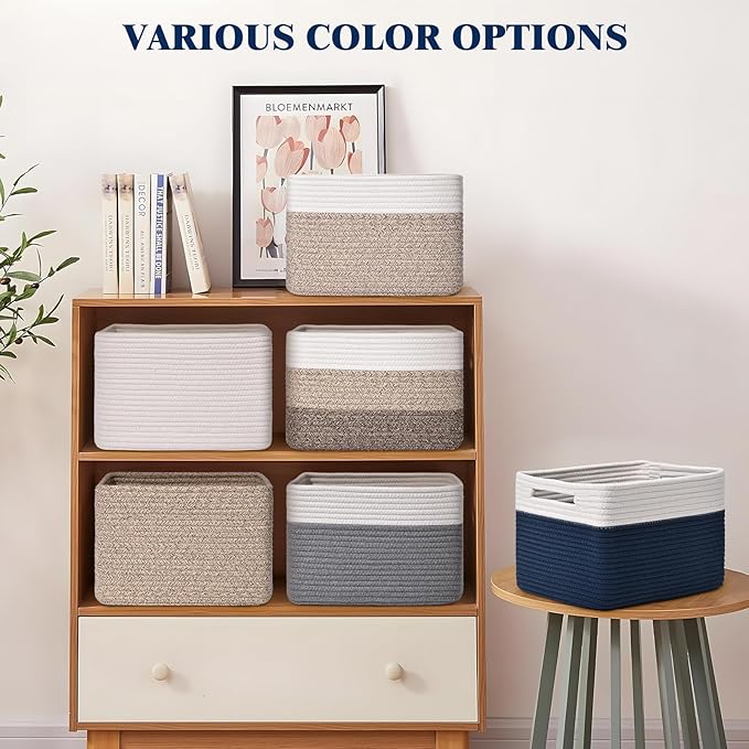Storage Baskets for Organizing, 4 Pack Storage Baskets for Shelves, Woven Basket for Shelves, Closet Organization, Rectangle Organizer Basket Gifts Empty, 13"Lx8.7"Wx7.9"H Decorative Bins with Handles