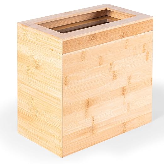 Bamboo Trash Can with Bin Liner Built-in Frame and Premium Lid - Wooden Bathroom Trash can, Bamboo Wastebasket for Bathroom, Bedroom, Living Room, Kitchen or Office