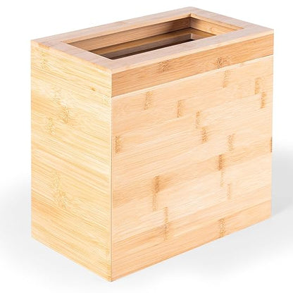Bamboo Trash Can with Bin Liner Built-in Frame and Premium Lid - Wooden Bathroom Trash can, Bamboo Wastebasket for Bathroom, Bedroom, Living Room, Kitchen or Office