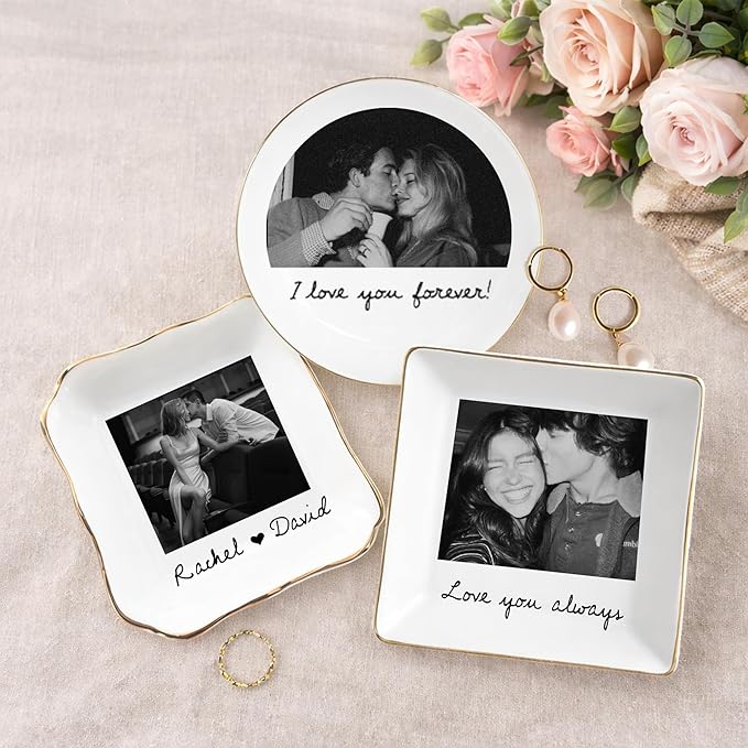 Famitrendz Personalized Couple Portrait Ring Dish, Custom Couples Photo Jewelry Dish, Custom Ring Holder Gifts, Picture Trinket, Engagement Valentines Wedding Gifts, Gift for Her, Women 2