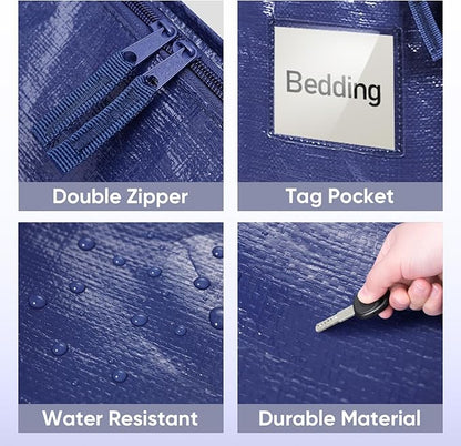 TICONN 6 Pack Extra Large Moving Bags with Zippers & Carrying Handles, Heavy-Duty Storage Tote Moving Boxes for Space Saving (6 Pack, Navy)