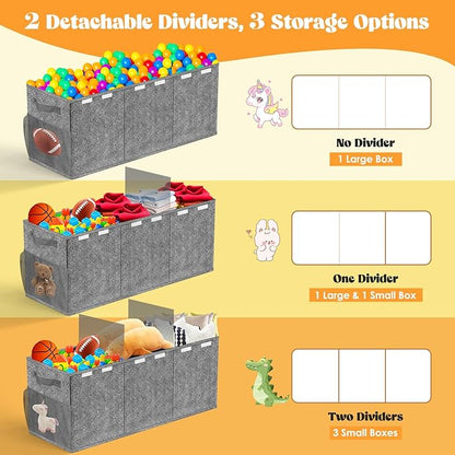 Extra Large Toy Box, Toys Chest for Toddlers with Lids, Collapsible Toy Storage Organizer, Kids Bin Boxes Storage Basket for Boys, Girls, Nursery, Living Room, Playroom, 40"x14"x16", Gray