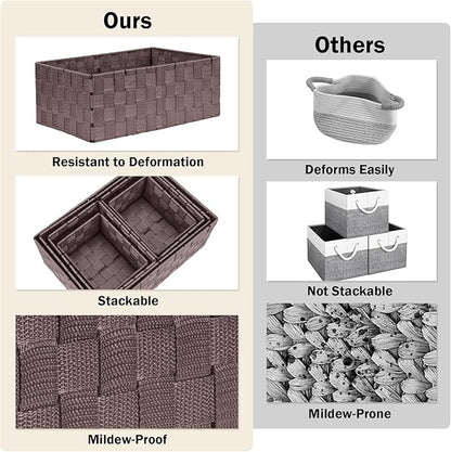 Woven Storage Baskets, Storage Bins, Cube Basket Container Baskets Storage Boxes Organizers for Clothes /Shelves/ Closet, Set of 6 (Brown)