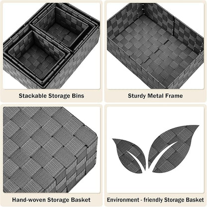 Woven Storage Baskets, Storage Bins, Cube Basket Container Baskets Storage Boxes Organizers for Clothes /Shelves/ Closet, Set of 6 (Black)