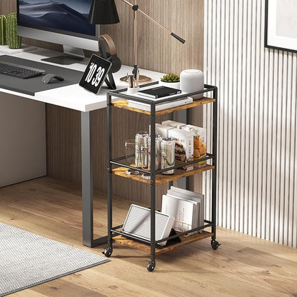 Lifewit Bar Cart for The Home, 3 Tier Rolling Wine Cart, Drink Serving Cart with Lockable Wheels, Mini Liquor Utility Cart for Dining Living Room, 43 x 30 x 81.5 cm/17x 11.8 x 32.1 inch, Rustic Brown