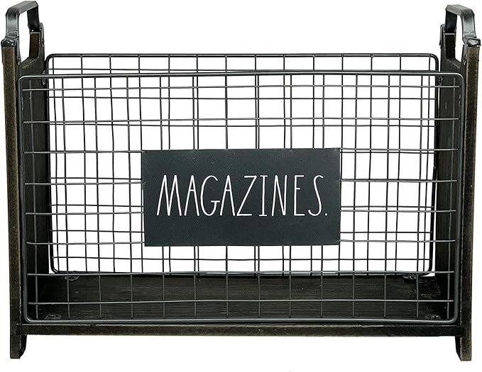 Rae Dunn Magazine Holder - Space Saving Organizer Rack for Books, Files, Folders - Standing Decorative Chic Metal and Wood Storage Container for Home and Office