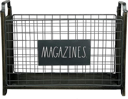Rae Dunn Magazine Holder - Space Saving Organizer Rack for Books, Files, Folders - Standing Decorative Chic Metal and Wood Storage Container for Home and Office