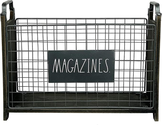 Rae Dunn Magazine Holder - Space Saving Organizer Rack for Books, Files, Folders - Standing Decorative Chic Metal and Wood Storage Container for Home and Office