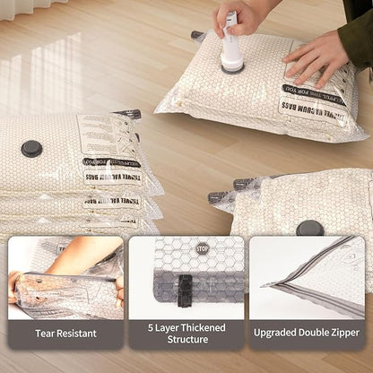 Vacuum Seal Bags for Clothing Travel with Electric Air Pump, FIRRAX 9 Combo Space Saver Vacuum Storage Bags (3 Large+3 Medium+3 Small), Travel Compression Packing for Clothes Luggage and Suitcase