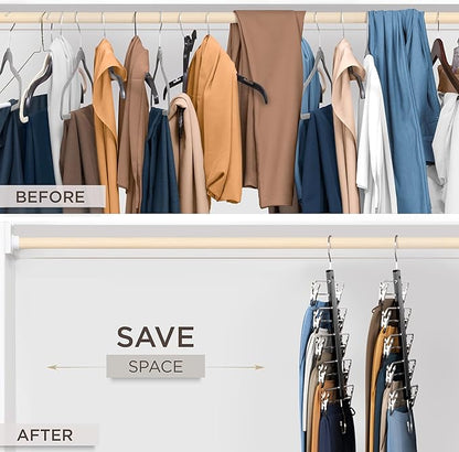 MORALVE Skirt Hangers Space Saving with Clips - 2 Pack - European Beechwood 5-Tier Hanger for Shorts, Skirts, and Pants - Closet Organizer and Storage Solution for Women with 360° Swivel Hook
