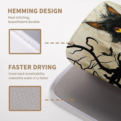 Wnoesat Black Cat Fall Pumpkin Dish Drying Mat 18x24 - Super Absorbent Drying Pads for Kitchen Counter - Happy Halloween Bat Branch Large Microfiber Dishes Drying Mats