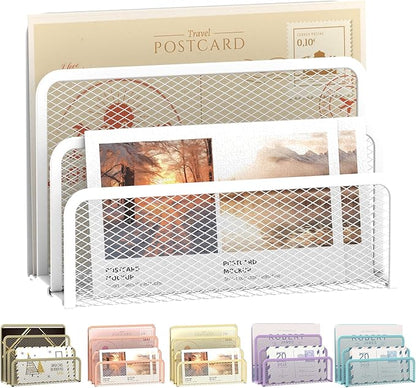SUPEASY Mail Organizer for Desk, Mesh Metal Mail Holder Countertop with 3-Slot, Letter Sorter File Holder, Office Envelope Organizer for Mails (White)