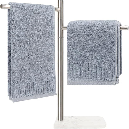 Standing Hand Towel Holder, Hand Towel Stand with Marble Base, 304 Stainless Steel Towel Rack with 2 Swivel Arm, Countertop Stand Towel Ring Towel Bar for Bathroom (Brushed Nickel
