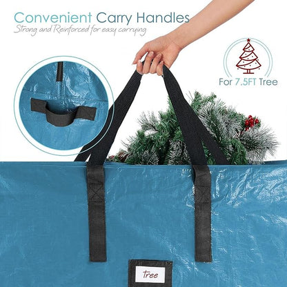 Hearth & Harbor 7.5 ft Christmas Tree Storage Bag - Artificial Christmas Tree Bag with Reinforced Handles, Dual Zipper, Wide Opening - Large Storage Container for Trees and Decorations