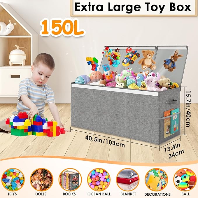 Extra Large Toy Box Chest with Lid, Kids Toy Storage Organizer for Boys Girls, Big Toy Bin Basket Extra Large Toy Storage Box for Living Room Playroom Nursery (40" x14" x16")