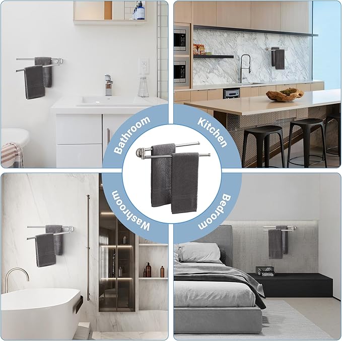 BGL Swivel Towel Bar for Bathroom Brushed Nickel,Swing Out Double Towel Bar 2-Arm Kitchen Wall Mounted Towel Hanger Holder for Bathroom Organizer