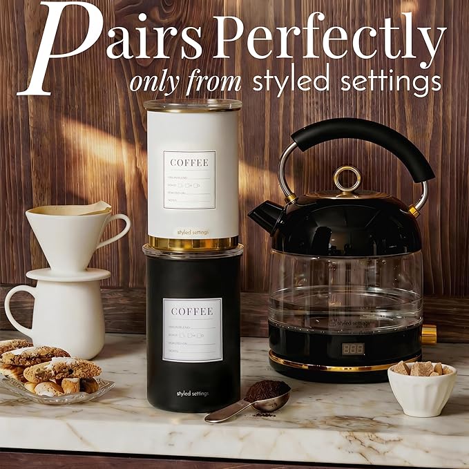 Coffee Storage Container - Airtight Vacuum Coffee Canister with Scoop and Label - Matte Black Canister Holds 1.2 lbs Beans or 1.5lbs Grounds, Dual-Lid Freshness System - Perfect for Gifting
