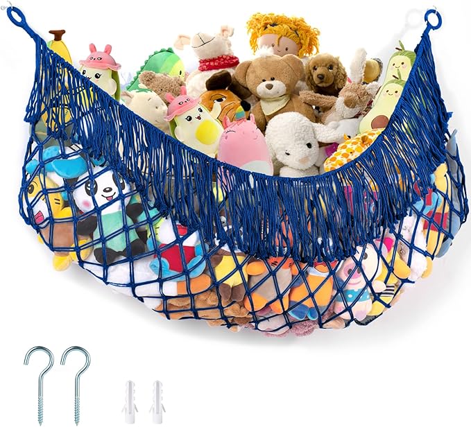 Stuffed Animal Hammock - Extra Large 63'' Long, Stuffed Animal Storage, stuffed animal Holder net, Hammock Large, Storage Hanging Organizer - Sapphire blue