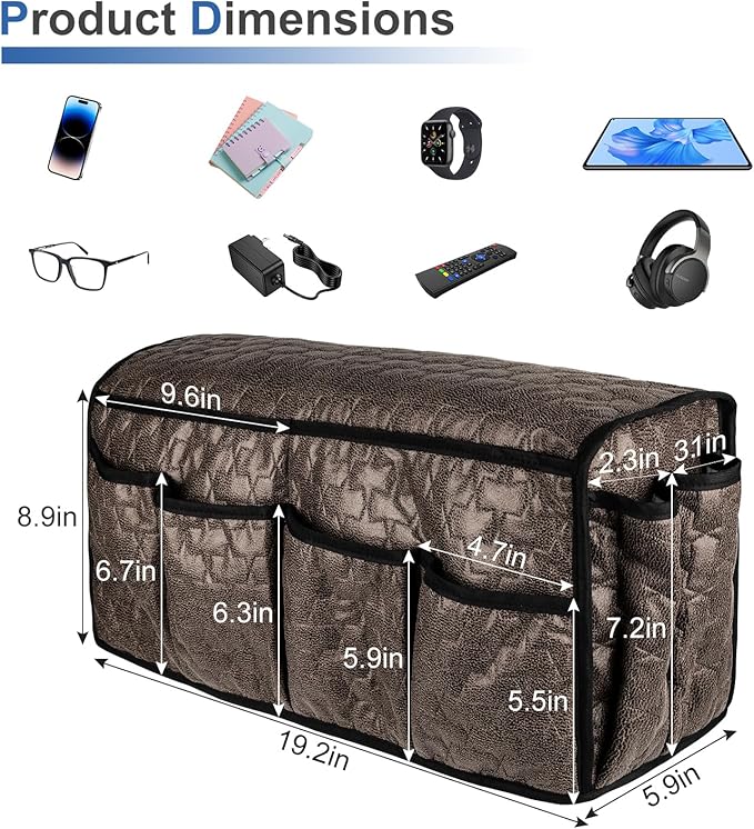 TV Remote Control Holder for Armchair, Arm Chair Caddy for Recliner 14 Pockets, Non-Slip Sofa Armrest Organizer Storage for Cell Phone TV Remote Control Magazines (Brown)