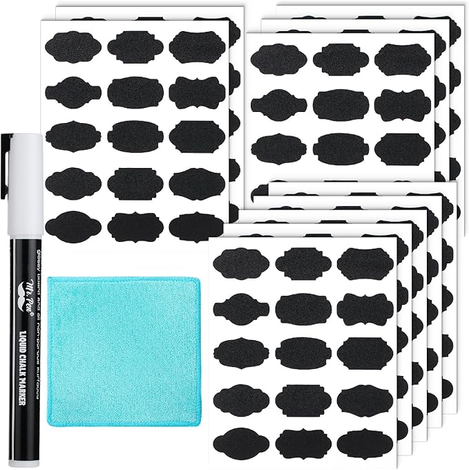 Mr. Pen- Chalkboard Labels, 150 pcs, Assorted Shapes, 1 White Chalk Marker and Small Towel, Label Stickers for Bottle, Food, Jar and Storage Bins
