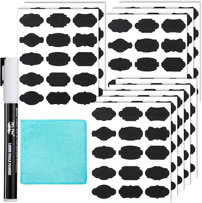 Mr. Pen- Chalkboard Labels, 150 pcs, Assorted Shapes, 1 White Chalk Marker and Small Towel, Label Stickers for Bottle, Food, Jar and Storage Bins