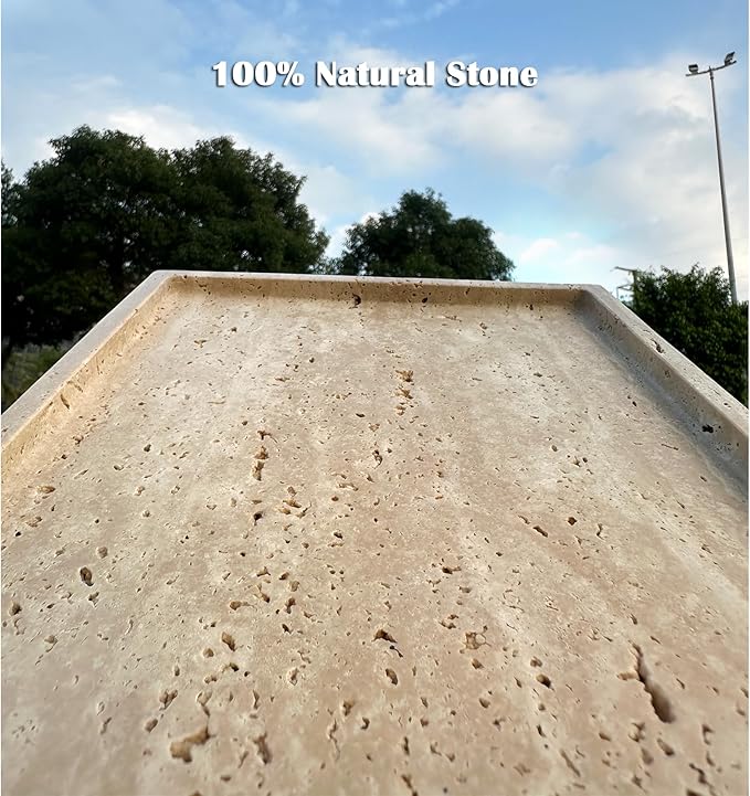 OAIQNUJ Travertine Stone Tray for Coffee Table, 12 x 8 inch Rectangle Marble Vanity Tray for Bathroom Countertop, Decorative Dish for Perfume Jewelry (Beige Travertine)