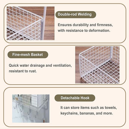 2 Pack Hanging Wall Wire Baskets,Metal Wire Storage Bin Rack for Kitchen Bathroom Shower Spice Shelf (White)