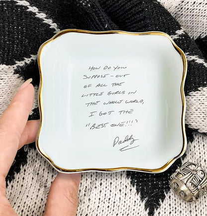 Handwritten Note Ring Dish, White Ceramic Jewelry Dish, Design Your Own Text Ring Dish, Personalized Trinket Dish, Bridesmaid Gift, Script Dish Engagement Gift, Created from Your Handwriting Sample
