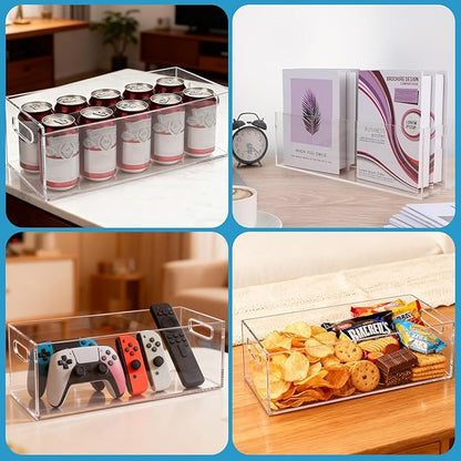2 Pack DVD/CD Storage Box Acrylic Clear DVD Holder Case with Handles Stackable Storage Container Shelf Organizer Bin for CDs Video Games Cases Blu-Rays Books Booklets Countertop Cabinet Home Office