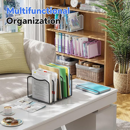 Simple Trending Mesh Desktop File Sorter Organizer, 5-Section Bookshelf for Desk Home Office, White