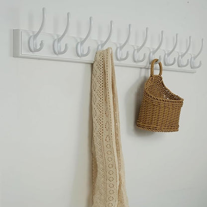 WEBI Coat Rack Wall Mount,10 Hooks,38 1/4" Long,Coat Hooks Wall Mounted,Bamboo Coat Hanger Wall Hook Rack,Jacket Hooks for Hanging Coats,Clothes,White,2 Packs