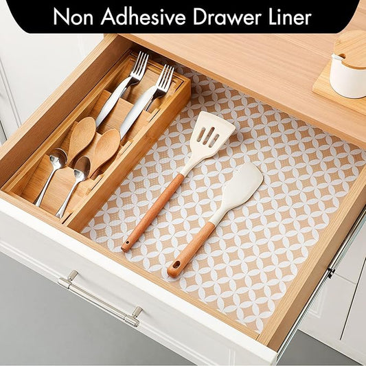 Cooyes Shelf Liner for Kitchen Cabinets – Non-Adhesive Waterproof EVA Liner for Drawers and Cabinets – Durable, Easy-to-Cut Shelf Paper with Modern Pattern
