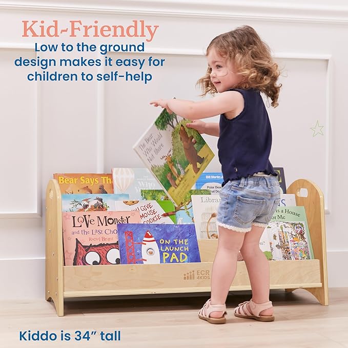 ECR4Kids 3-Shelf Floor Book Display with Handles, 36in, Childrens Furniture, Natural