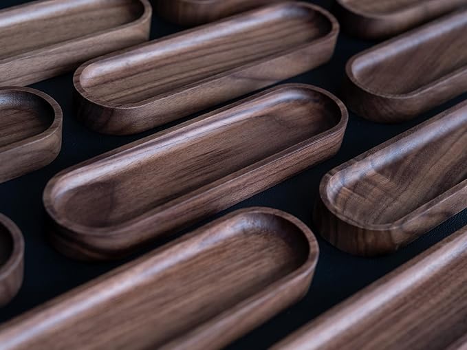 Walnut Wood Pen Tray, Minimalist Oval Wooden Pencil Holder, Office Desk Organizer, Writing Instrument Rest, Work Student Teacher Gift