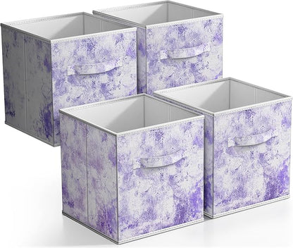 Sorbus Collapsible Storage Bins - 11" Sturdy Foldable Fabric Storage Cubes with Handle - 4 Tie-Dye Purple Organization and Storage Baskets for Organizing Pantry, Closet, Nursery, Dorm, Toy Storage