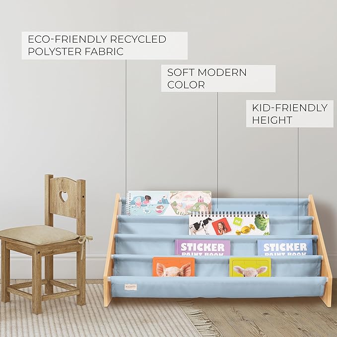 ZICOTO Decorative Wooden Bookshelf for Kids Rooms - Keeps Plenty of Books Neatly Organized & Within Reach for Toddlers - Easy Install Montessori Book Shelf for Baby's Bedroom or Playroom Decor