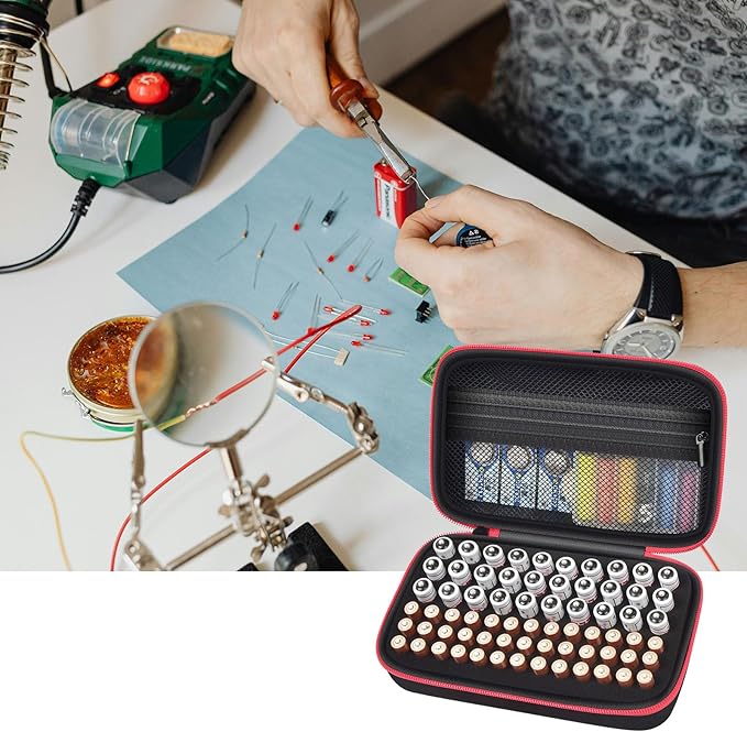 ALKOO Battery Organizer Storage Holder Case Box for 69+ Batteries AA AAA C Cell 9V 3V Lithium - No Tester Included (Red)