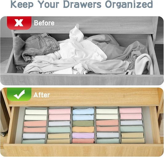 Qozary 3 Pack Sock Underwear Drawer Organizer Dividers, Non-Woven Fabric Collapsible Cabinet Closet Storage Boxes for Clothes, Socks, Lingerie, Underwear, Tie, Belt, Baby, Bedroom