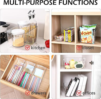 Clear Plastic Storage Bins 8 Pack - Pantry Organizers and Storage, Fridge Organizer for Kitchen, Cabinet, Freezer, Bathroom, Clost, Home Organization