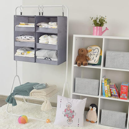 GRANNY SAYS 3-Shelf Closet Organizers and Storage, Foldable Hanging Closet Organizer, Hanging Closet Shelves with 2 Metal Hooks, Leak-Proof Closet Hanging Organizer for Locker & Camper, Gray, 2-Pack