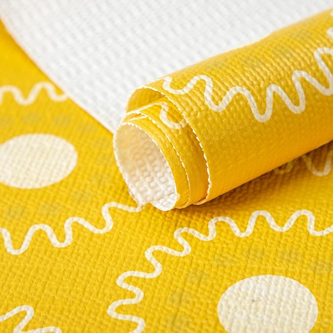 FIFTY FEET 18X96 Inch Shelf Liner for Kitchen Cabinets, PVC Drawer Liner for Dresser Non-Slip Bathroom, Non-Adhesive Cabinet Liner Washable (Yellow Circle)(2 Roll)