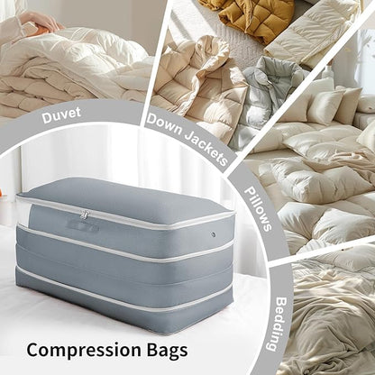 Easortm Comforter Storage Bag - Large Capacity Bedding Storage Bags Ultra Space Saving Self Compression Organizer, Washable Compression Bags for Storage Comforter Blanket Duvet Pillow, 2-Pack, Grey