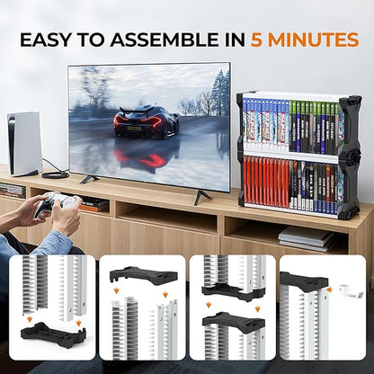 White Video Game Storage Tower 23 PCS - Universal Organizer for PS5 PS4 PS3 PS2 PSP, Xbox Series X/S One 360, Wii Wii U, Switch Switch 2 | Holds Game Cases, Controllers & Headphones