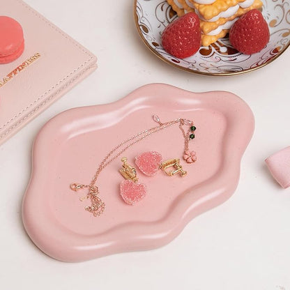 Lynagert Cloud Trinket Dish, Chubby Jewelry Tray, Ceramic Jewelry Ring Trinket Dish for Rings Earrings Necklace Organizer, Mother's Day Thanksgiving Christmas Birthday Bridesmaid Gifts (Pink)