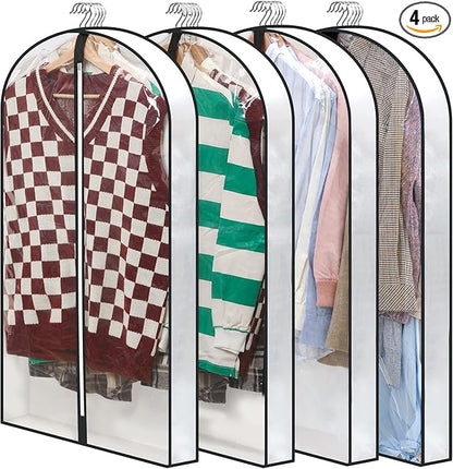 40" Clear Garment Bags for Hanging Clothes, 4" Gusseted Suit Bags for Closet Storage, Hanging Clothes Storage Suit Cover Bags with Zipper for Coats, Jackets, Shirts, 4 Packs