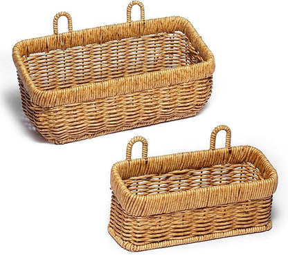 2 PCS Hanging Storage Baskets,Shower Organiser With Hooks, Bathroom Storage Accessory Shelf Organiser,Wall Mount Wicker Basket For Cosmetics, Soap Dispensers, Shower Products(Yellow-(S+M))
