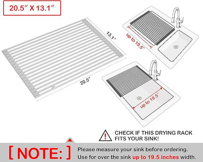 Surpahs 20.5 x 13.1 Inch Roll-Up Dish Drying Rack, Fits Sinks up to 19.5 Inch Wide, Heavy-Duty Premium Silicone, Strong Support, Non-Slip, Heat-Resistant, Warm Gray